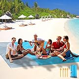 MAOOY Stranddecke, 210 x 200 cm, Picknickdecke, Strandmatte für 3–7 Erwachsene, wasserdicht, sanddicht, leicht, tragbare Picknickdecke mit 4 Heringen Camping, Reisen, Wandern, schnell trock