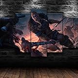 QZWXEC Assassin's Creed Valhalla Film/Poster 5 Teilig Leinwand Kunstdruck,HD Panel modern Lein wandbild,Wohnzimmer Home Poster Wand Puzzle Dekoration,Modulare Malerei,Gesamtgröße:150x80