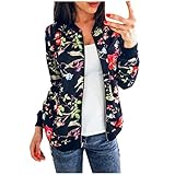 Luotuo Langarm Mantel Damen Blumendruck Bomberjacke Blazer Retro Mode Rundhalsausschnitt Reißverschluss Freizeitmantel Herbst Winter Wild Casual Jacken Outw