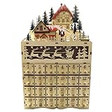 MIORIO JM01276 Holz Weihnachtskalender Countdown LED Licht Dekoration Weihnachten Holz Adventskalender LED Beleuchtetes Dorfhaus Countdown Schubladenbox