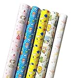 artwelten Geburtstagspapier 5 Rollen Set 2 m x 0,70 cm Junge Mädchen Geschenkpapier für Kinder Geburtstags Geschenk Verpackung Prinzessin Roboter F