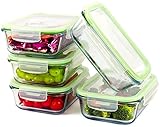 Glas-Frischhaltedosen-Set 5 x 1.040 ml mit Deckel luftdicht auslaufsicher stapelbar Aufbewahrungsbox Vorratsdose für Grill, Backofen, Mikrowelle, Kühlschrank, Gefrierschrank, Spülmaschine B