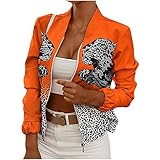 yiouyisheng Blazer Damen Bunt Drucken Langarm Slim Fit Strickjacke Kurz Mantel Jacke Top Frauen Reißverschluss Cardigan Jacke Langarmshirt Business Bürojacke Langarm Sakkos Anzugjack