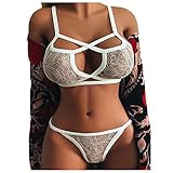 GBEN Damen Riemchen Negligee Babydoll Spitzenstickerei Perspektiv Dessous Erotische Strapsen Set Hohe Taille Reizwäsche Lingerie Teddy Nachtwäsche Nachthemd BH und G-String