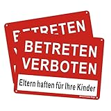 2tlg. Betreten Verboten Schilder Eltern Haften für Ihre Kinder, Hinweisschild Grundstück, Verbotsschild - Betreten verboten, Widerrechtlich Betreten, Abschreckung, Präventio, Gelb, 180 * 250