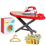 deAO Waschtagsspielset: Spielzeug-Waschmaschine & Bügeleisen mit Sound-und Lichteffekten und viel Zubehö