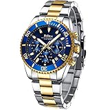 Herren Uhr Männer Chronographen Gold Edelstahl Wasserdicht Designer Armbanduhr Herren Militär Großes Leuchtende Analog Datum B