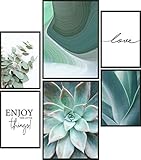 Papierschmiede® Mood-Poster Set Green Love | Bilder als Wanddeko | Wohnzimmer & Schlafzimmer | 2x DIN A3 und 4x DIN A4 | Eukalyptus Agave Aloe Vera Grün - ohne R