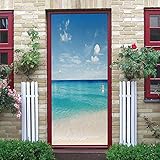 LuSeven türposter Blau Himmel Meer Strand 77x200cm(30.31 inches * 78.74 inches) 3D Türaufkleber PVC Selbstklebende Wasserdichte Abnehmbare Art Decals für Dekoration Wandbild Türtapete selbstklebend Tü