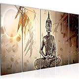 Runa Art Wandbild XXL Buddha 200 x 80 cm Beige Braun 5 Teilig - Made in Germany - 500355