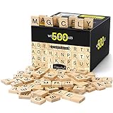 Magicfly 500pcs Scrabble Buchstaben Holz, Stück Buchstaben Holz zum Spielen, Holzbuchstaben Fliesen Buchstaben aus Holz Fliesen mit Zahlenwerten zum Basteln DIY