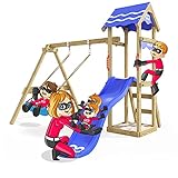 Spielturm Fast Heroows Kinder Schaukelgestell für den Garten mit blauer Rutsche & Sandk