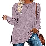 ZYYM Damen Oberteile Rundhals Sweatshirt Damenpullover Langarm Elegant Pulli Langarmshirt Casual Lose Einfarbig Pullover Blusen Tuniken Shirt Elegant Tops Damen T-Shirt Langarm Basic Tunika Top