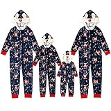 Passendes Familien Weihnachts Pyjama Set 2022 Neu Weihnachten Eltern Kind Outfit Einteilige Nachtwäsche mit Kapuze Fashion Elch Print Overall Onesie Anzug Mutter Vater Kind Winter Warmes N