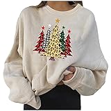 YAOBF Weihnachten Sweatshirt Weihnachtspulli Weihnachtspullover Sweatshirt Xmas Pulli Top Sportjacke Sweater Sweatshirt Damen Blau Weihnachtspullover (Weiß 3,XXXL)