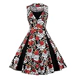 Litale Damen 50S Retro Cocktailkleid Rockabilly Retro Schwingen Kleid Cap Sleeves Retro Cocktailkleid Rockabilly V-Ausschnitt Faltenrock Petticoat Faltenrock Hepburn Stil Abendk