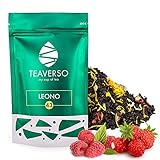 TEAVERSO Leono Grünetee Komposition, Gunpowder Tee mit Walderdbeere, Hochwertiger Grüner Tee, Lose Blätter, Ausgewählte Teeblätter, Feinste Teeselection, Aromabeutel mit Zippverschluss, 100g