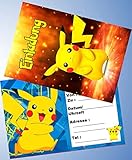 12 Einladungskarten & 12 Umschläge für Geburtstag Partys und Kindergeburtstag kompatibel mit Pokemon Nr. 003