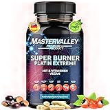 Fat Burner EXTREME | PLATIN | Mit Vitamin B | Mineralstoffe | Aminosäuren | Vegan | Laborgeprüft | 90 Kapseln | Made in Germany | Mastervalley