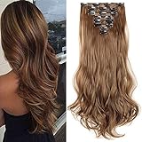 TESS Clip in Extensions wie Echthaar Haarteile günstig Haarverlängerung 8 Tressen 18 Clips Haarteil Gewellt 17'(43cm)-140g Hellb