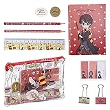 Harry Potter Briefpapier-Set, Einschließlich Bleistifte, Lineal, A6-Notizbuch, Radiergummi, Anspitzer, Haftnotizen, Clips, Federmäppchen, S