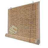 Schilf Vorhang Natur Holzrollos Bambus Rollo,Außen Bambusrollo Sonnenschutz Jalousine Raffrollo,Balkon Dekoration Schilfrollos,Einfache Montage,für Fenster und Türen,Anpassbar (120x260cm/47x102in)