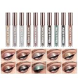 10 Farben Metallic Glitter Liquid Eyeshadow Set, Wasserfestes Smoky Eyeshadow Set, Langanhaltende, schnell trocknende Glitzer-Lidschatten-Augen-Make-up