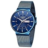 LIGE Herren Uhren Minimalistischen Wasserdicht Männer Armbanduhr Mode Elegant Geschäft Blau Quarz Herrenuhr für Mann mit Edelstahl Mesh Minimalistische Quartz Edelstahl Armb