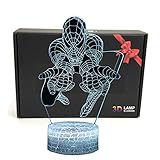 LED Superheld 3D-Lampe - Optische Illusion, intelligentes Nachtlicht, Tischlampe mit USB-Stromkabel, 7 Farben (Spiderman)