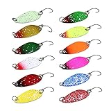 MOPOIN Fishing Forellen Spoon Set, 12 STK Trout Spoons Forellenköder Spinner Angelköder, UL Forellen Blinker Angelset mit Einzelhaken, Kunstköder Spoons Forelle mit Box, 3.2cm-2.5g