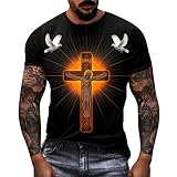 BIBOKAOKE Tshirt Herren Stilvolles 3D Kreuzdruck Muscle Shirt Coole Männer Essentials Sommer Kurzarm klassisch Crew Neck Kurzarmshirt Slim Fit Kurze Ärmel Dünne Fitness Laufsport Musk