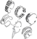 LOLIAS 6 Stück Verstellbarer Feder Engel Ring für Herren Damen Kettenring Cool Vintage Punk Ring Filigran Ring Entwined Ring Schmuck Geschenk