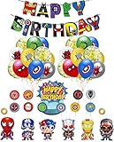 smileh Superhelden Deko Geburtstag Marvel Luftballons Superheld Alles Gute zum Geburtstag Girlande Avengers Kuchendeckel für Kinder Geburtstags Party D