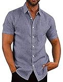 JINIDU Herren Baumwoll Leinen Shirt Regular Plain Basic Slim Fit Designer Shirt, Blau, L