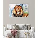 IKLOP 3 Teilig Leinwand Bild Leinwandbilder XXL 3 Teilig 3 teilig leinwand wanddeko LÖWE AQUARELL  Leinwand Bild Format Wandbilder Wohnzimmer Wohnung Dek