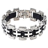 Herren Punk Kreuz Abfalleimer aus Edelstahl Armband Armreif Schwarz Silikon Charme Armb