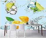 Tapete Betonoptik Vliestapete Gelbe Zitronen-Limetten-Eiswürfel 3D Fototapeten Wandbild Motivtapeten Vlies-Tapeten Wandtapete Tapete Wohnzimmer Schlafzimmer Wallpaper Wandbild 150X100C