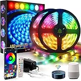 LED Strip 10M, GolWof RGB LED Streifen Farbwechsel LED Band Lichter mit Fernbedienung, Musik Sync, App-Steuerung, Kompatibel mit Alexa Led Lichterkette für Leiste Zuhause Schlafzimmer Küche Party