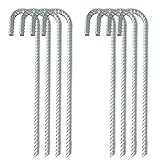 Gtongoko Verzinkte Bewehrungspfähle, robuste J-Haken mit Gewinde, Bodenankerpfähle zur Befestigung von Wasserrohren, Zeltheringen und Gartenzaunpfähle, silberfarben, 30,5 cm, 8 Stück
