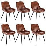 Lestarain 6 Stücke Esszimmerstuhl, Retro Küchenstuhl Wohnzimmerstuhl Sitzfläche Aus PU Retrostuhl mit Metallbeine Besucherstuhl Stuhl für Esszimmer Wohnzimmer Küche B
