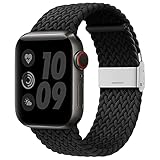 Wepro Dehnbarer Wristband Kompatibel mit Apple Watch Armband 45mm 44mm 42mm für Damen/Herren, Elastisches Verstellbares Nylon Ersatzband für Apple Watch SE/iWatch Series 7 6 5 4 3 2 1, Schw