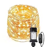 LE 10M LED Lichterkette aus Kupferdraht, 100 LEDs, Wasserdicht IP65, Strombetrieben mit Stecker, ideal für Weihnachtsdeko, Innen, Außen, Weihnachten Party usw. Warmweiß