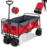 KESSER® Bollerwagen faltbar mit Breite Reifen Handwagen Transportkarre Gerätewagen | inkl. 2 Netztaschen | klappbar | Vollgummi-Reifen | transportwagen Gartenanhänger Rot/G