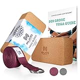 NAJATO Sports Yoga Block Kork 2er Set – Mit Yoga Gurt & E-Book – Yogaklotz für Yoga und Pilates – Yogablock aus natürlichem Kork – Rutschfester Yog