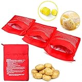 Mikrowelle Beutel Kartoffelbeutel Kochtasche Mikrowelle Beutel Mikrowellen Tasche Wiederverwendbarer Mikrowelle Kartoffeln Tasche Kartoffel Tortillas Maiskolben Express Backen Werkzeug, Rot 4 Stück