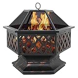 DFJU Tragbarer Metallkaminofen im Hexagon-Design mit Netzabdeckung für Kamin Holzofen für Picknick Lag
