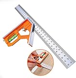 Kombinationswinkel 300mm - Anschlagwinkel mit Wasserwaage mit Linealanschlag und Anreisswerkzeug Winkelmesser Edelstahl Paralleles Lineal für Jegliche 45°/90°Schreinerwinkel Messung