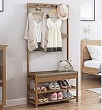 Garderobe vintage mit schuhschrank flurgarderobe, Holzgarderobe mit Schuhablage Garderobenständer, flurgarderoben kleiderschrank flurmöbel gadrobenstaender vorzimmer (Länge 70cm)