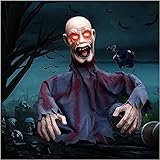 Gruselige Halloween-Dekorationen, Sound Induktion Zombie, Bewegliche Aktivierte Halloween Requisiten mit roten leuchtenden Augen Bewegliche Hände Körper für Indoor, Outdoor, H
