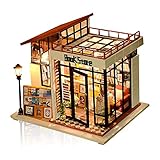 September - DIY montiertes Puppenhaus Miniatur-Möbel-Kits 3D Holzhaus Modell Kreatives Puppenhaus Kit für Kinder Geburtstagsgeschenk mit LED-Lichtern (Book Store)